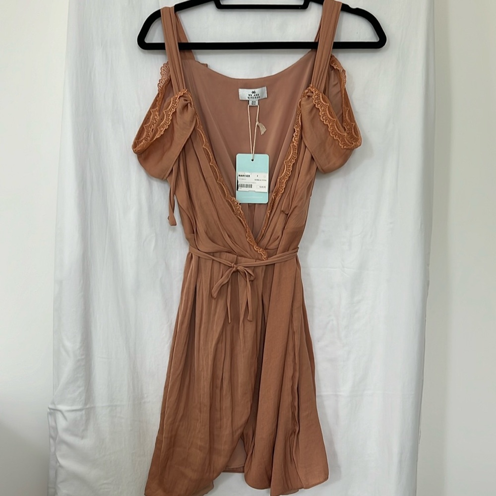Wrap Dress with Lace Trim in Blush